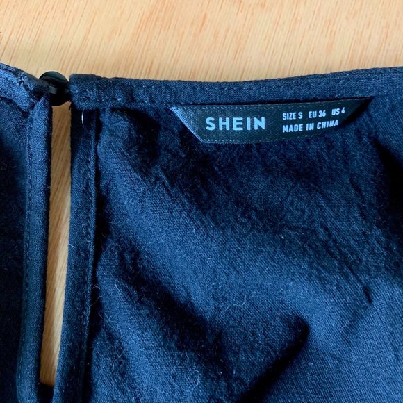 Never Worn Black Button Front Romper with Tie Belt - Picture 3 of 4